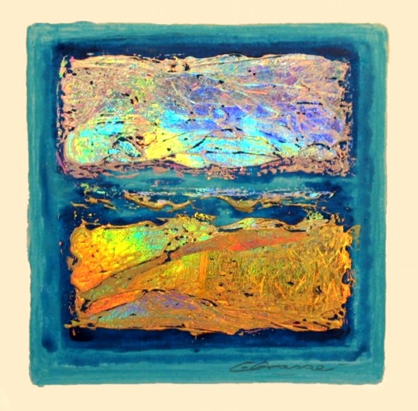 [touch04a.jpg - Christiane Grasse: Painted Light, The Moment They Touch - 20x20 cm, mixed media, holographic painting on paper]