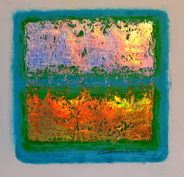 [touch09b.jpg - Christiane Grasse: Painted Light, The Moment They Touch - 20x20 cm, mixed media, holographic painting on paper]